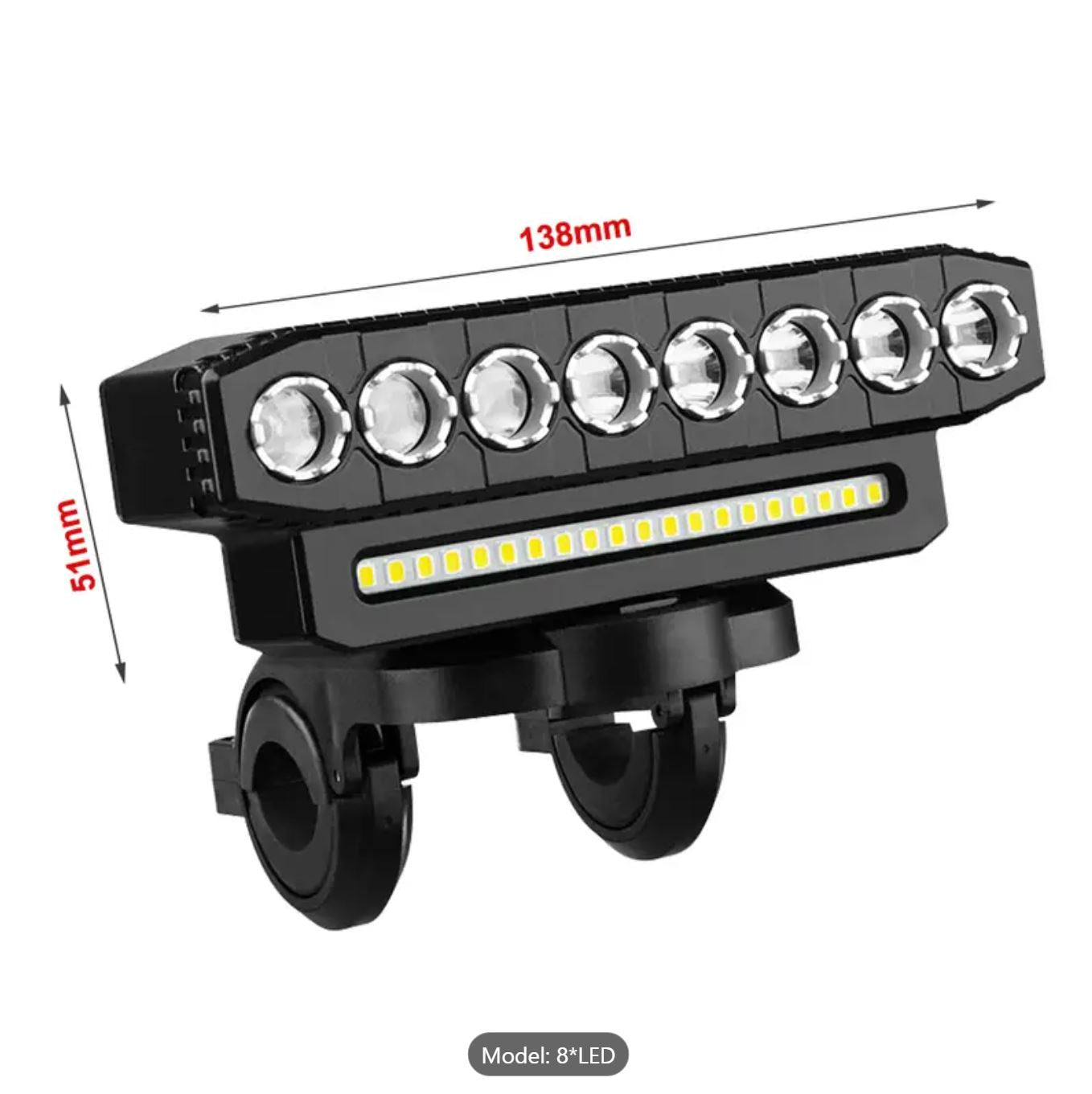 Night Rider Energy – 8LED Rechargeable Bike Light with Bell