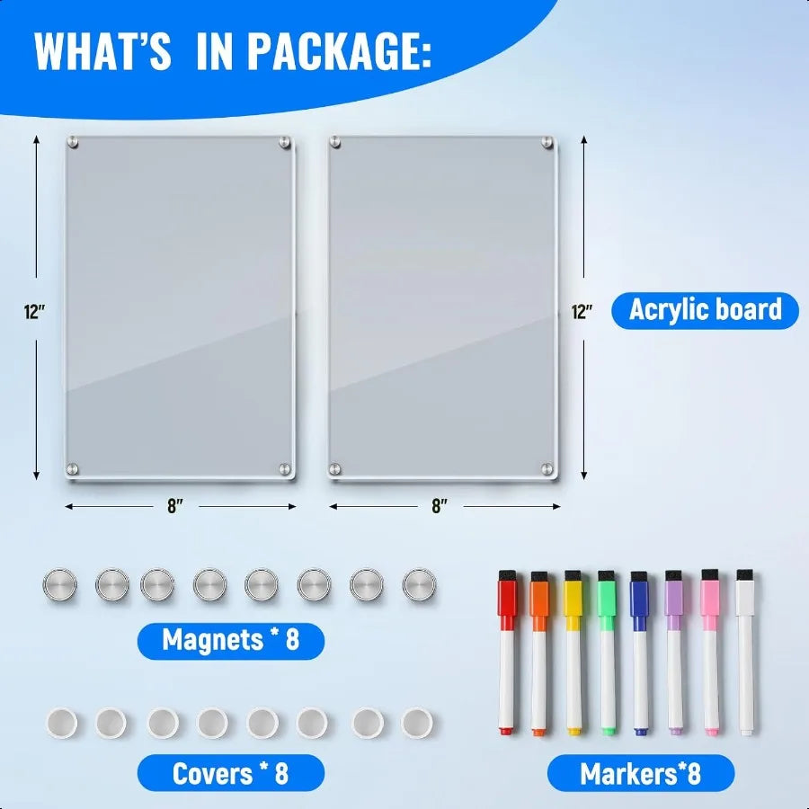Stick, Scribble, Repeat – Set of 2 Clear Fridge Whiteboards