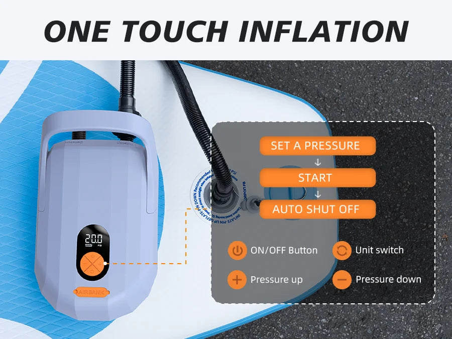 AIRBANK D6 Pro – Dual Stage 20 PSI Rechargeable SUP Pump