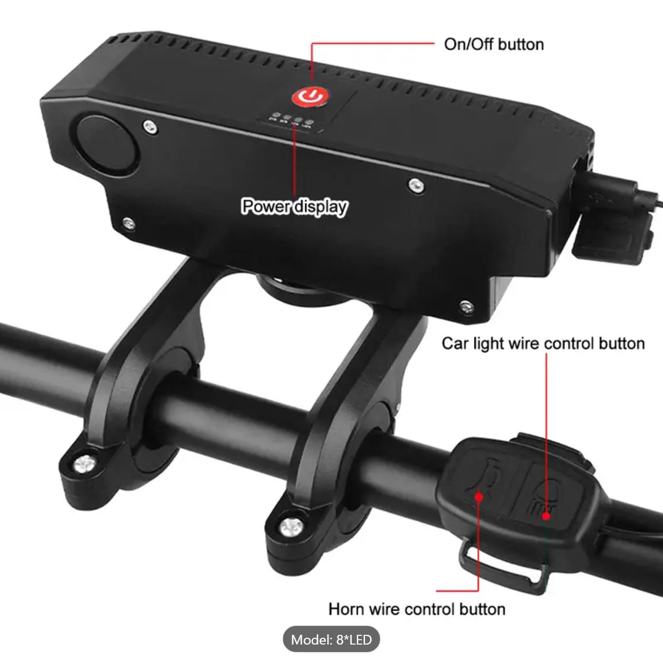 Night Rider Energy – 8LED Rechargeable Bike Light with Bell