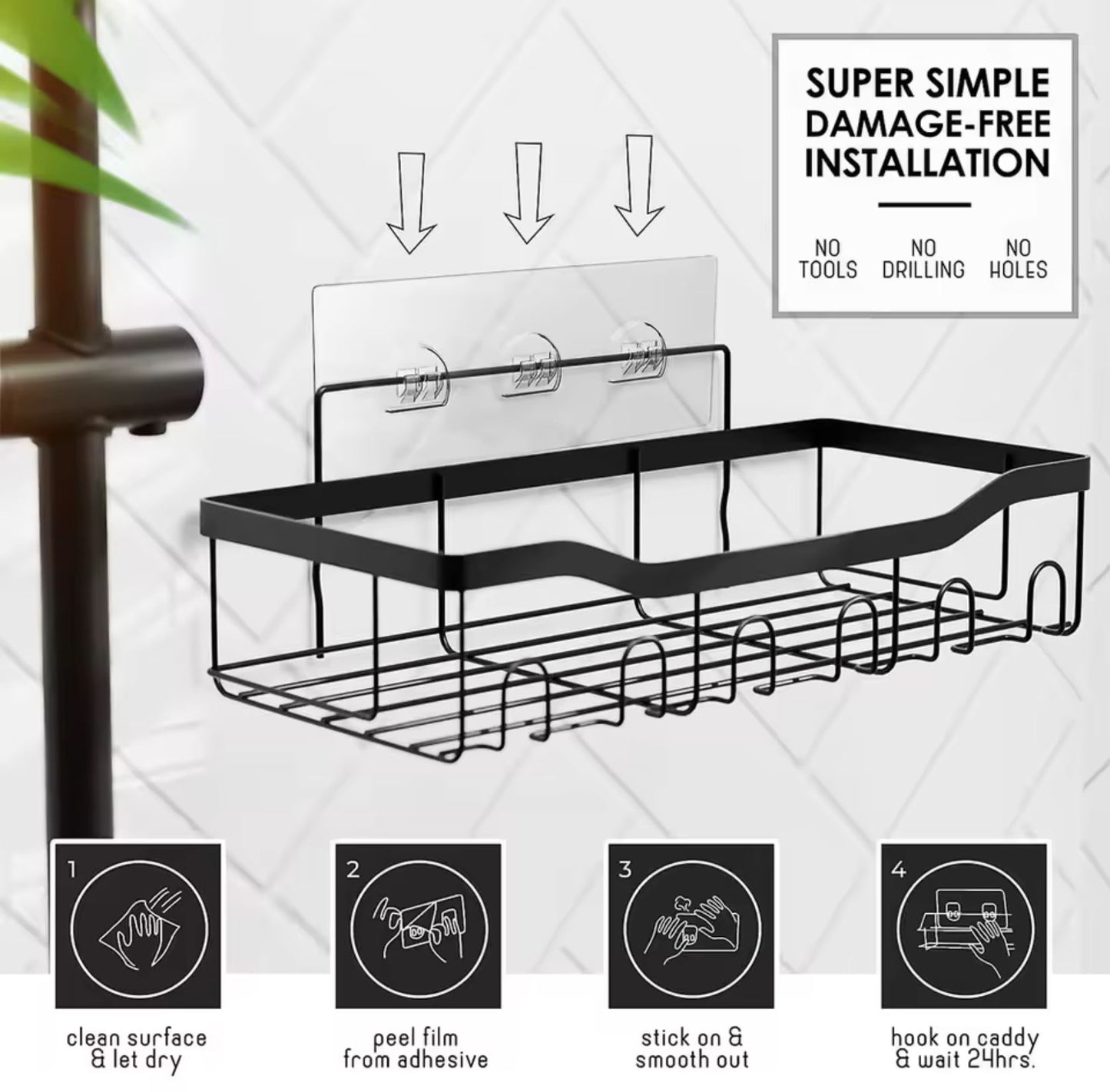 Hooked on Clean – 5-Piece Shower Organizer Set (No Tools Required)