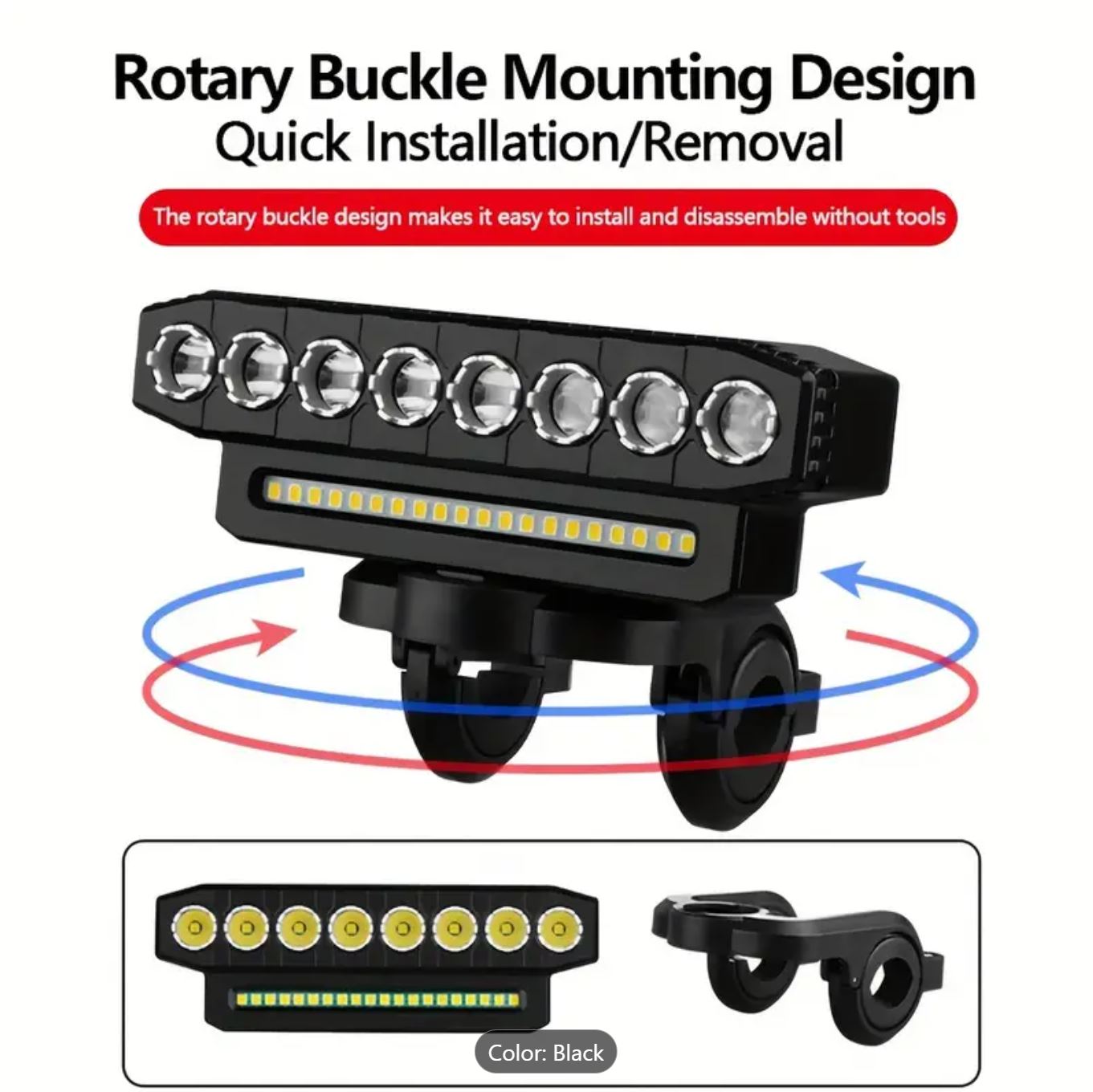 Night Rider Energy – 8LED Rechargeable Bike Light with Bell
