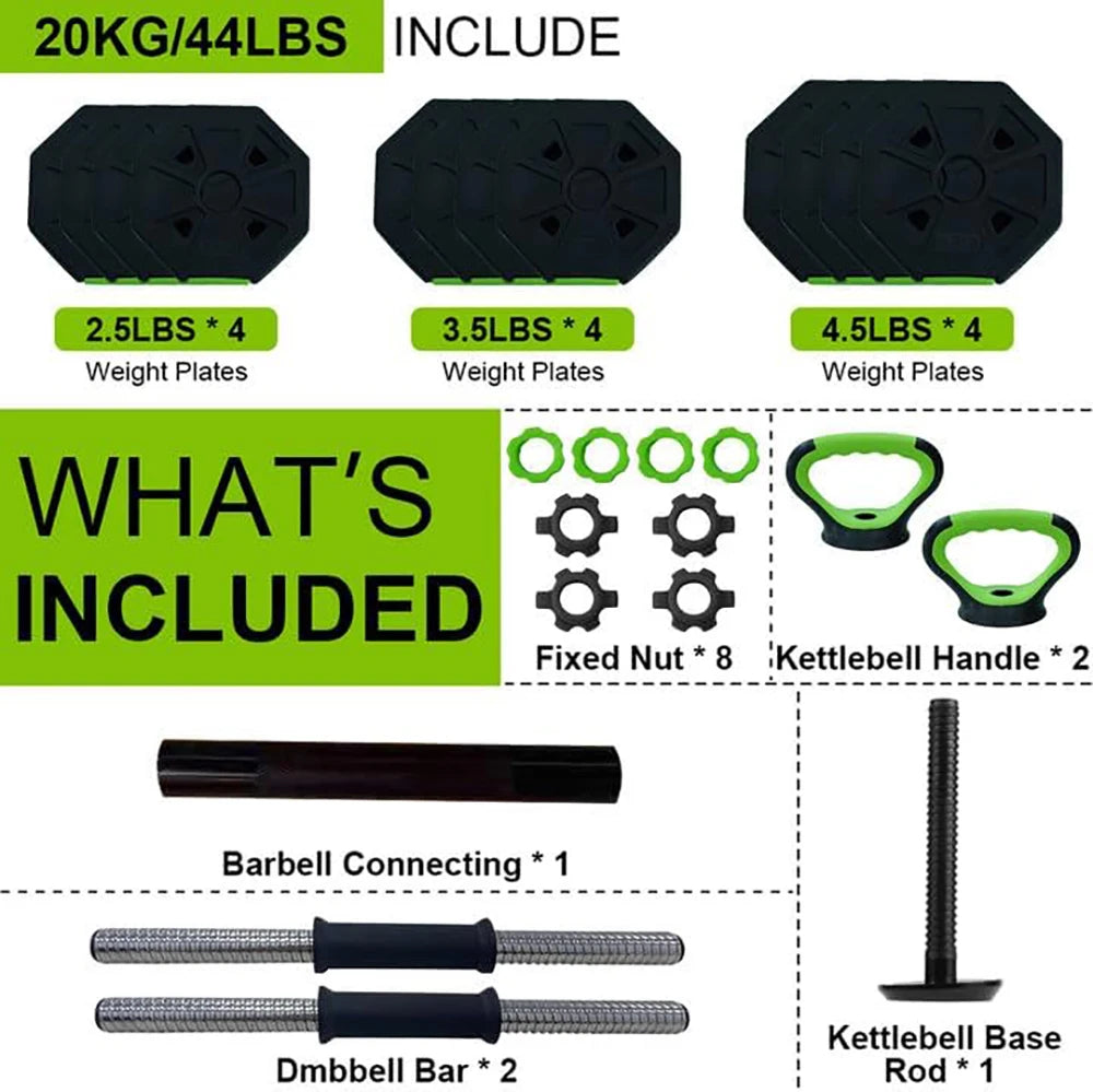 3-in-1 Home Gym Dumbbell & Barbell Set