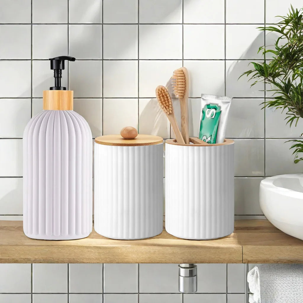 Minimalist Bathroom Storage Set – Neutral Countertop Containers