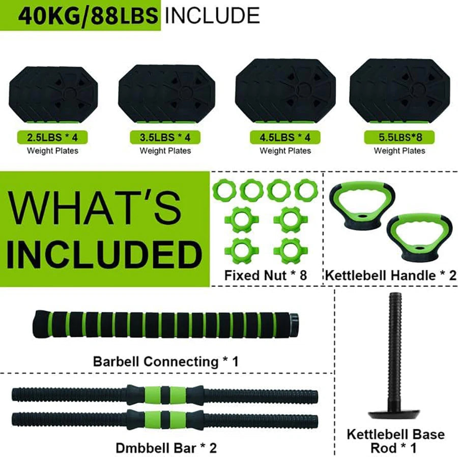 3-in-1 Home Gym Dumbbell & Barbell Set
