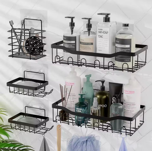 Hooked on Clean – 5-Piece Shower Organizer Set (No Tools Required)