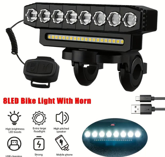 Night Rider Energy – 8LED Rechargeable Bike Light with Bell